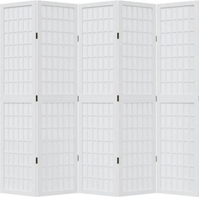 vidaXL Διαχωριστικό Χώρου με 5 Πάνελ Λευκό από Μασίφ Ξύλο Παυλώνιας