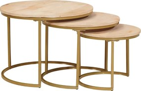 vidaXL Τραπεζάκια Καφέ Στερεών 3 pcs Μασίφ ξύλο μάνγκο και χάλυβας