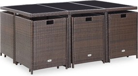 vidaXL Σετ Τραπεζαρίας Εξ. Χώρου 11 τεμ. Καφέ Συνθ. Ρατάν με Μαξιλάρια