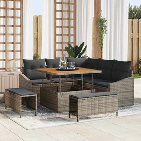vidaXL Σετ Καναπέ Κήπου με μαξιλάρι 8 pcs Γκρι Πολυ ράταν