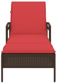 vidaXL Ξαπλώστρα Ήλιου με Μαξιλάρι Καφέ 63x200x81 εκ Πολυ Ρατάν
