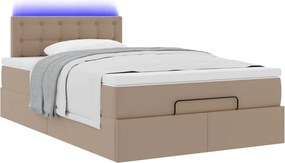 vidaXL Οθωμανικό κρεβάτι με στρώματα &amp; LEDs Cappuccino Faux Leather