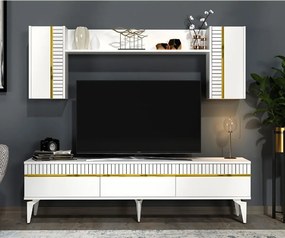 Stewehome Σετ Έπιπλο Τηλεόρασης Defne Λευκό Χρυσό 150x40x80 cm