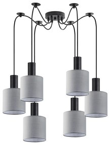 SE21-BL-4-BL6-SH2 ADEPT TUBE Black Pendant Grey Fabric Shade+