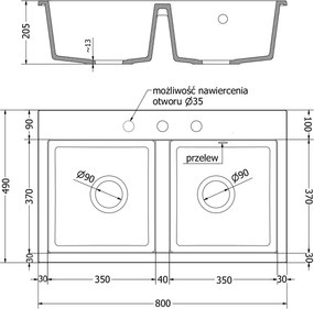 Mexen Hektor νεροχύτης γρανίτης 2-θαλάμων 800 x 480 mm, μπεζ, σιφόνι χρώμιο