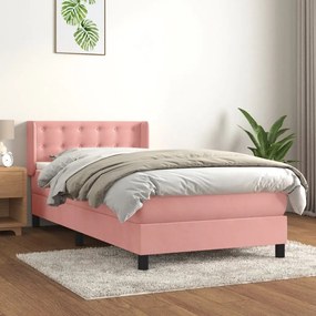 Κρεβάτι Boxspring με Στρώμα Ροζ 80 x 200 εκ. Βελούδινο