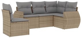 vidaXL Σετ Καναπέ Κήπου 5 τεμ. Μπεζ Συνθετικό Ρατάν με Μαξιλάρι