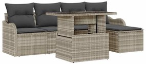 vidaXL Σετ Καναπέ Κήπου με μαξιλάρι 6 pcs Ανοιχτό γκρι Πολυ ράταν