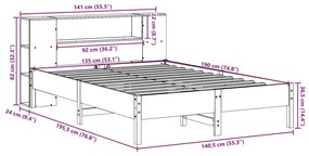 Κρεβάτι Βιβλιοθήκη Χωρίς Στρώμα 135x190 εκ Μασίφ Ξύλο Πεύκου - Καφέ