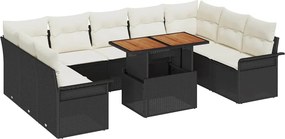 vidaXL Σετ Καναπέ Κήπου με μαξιλάρι 10 pcs Μαύρο και κρεμ