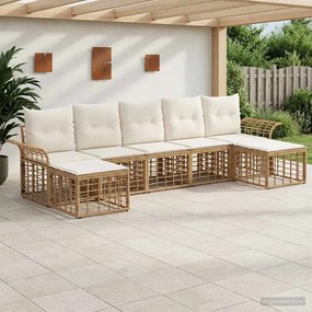 vidaXL Σειρά Καναπέ Εξωτερικού 7 pcs Φυσικό και Κρέμα Λευκό