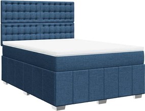 vidaXL Κρεβάτι Boxspring με Στρώμα Μπλε 140x190 εκ. Υφασμάτινο