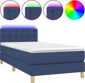 vidaXL Κρεβάτι Boxspring με Στρώμα &amp; LED Μπλε 90x190 εκ. Υφασμάτινο