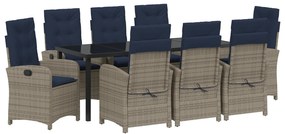 vidaXL Σετ 9 Τεμαχίων Συνθετικού Ράταν με Μαξιλάρια Γκρι