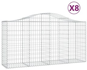 vidaXL Συρματοκιβώτια Τοξωτά 8 τεμ. 200x50x100/120 εκ. Γαλβαν. Ατσάλι