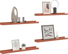 vidaXL Ράφι Τοίχου 4 pcs Κόκκινο 60 x 9 x 3 cm Επεξεργασμένο ξύλο