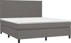 vidaXL Κρεβάτι Boxspring με Στρώμα &amp; LED Γκρι 160x200 εκ. Συνθ. Δέρμα