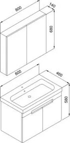 Martin Trend 80 Anthracite  MDF - Πάγκος με Νιπτήρα &amp; Καθρέπτη