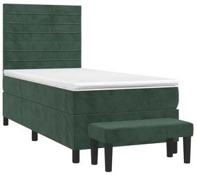 vidaXL Κρεβάτι Boxspring με Στρώμα Σκούρο Πράσινο 90x190 εκ. Βελούδινο