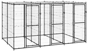 Κλουβί Σκύλου Εξωτερικού Χώρου με Στέγαστρο 7,26 μ² από Ατσάλι - Μαύρο