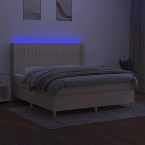 vidaXL Κρεβάτι Boxspring με Στρώμα & LED Κρεμ 180x200 εκ. Υφασμάτινο