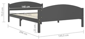 Πλαίσιο Κρεβατιού Σκούρο Γκρι 140x200 εκ. από Μασίφ Ξύλο Πεύκου - Γκρι