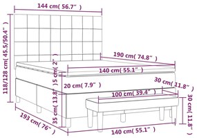 Κρεβάτι Boxspring με Στρώμα Ανοιχτό Γκρι 140x190 εκ. Βελούδινο - Γκρι