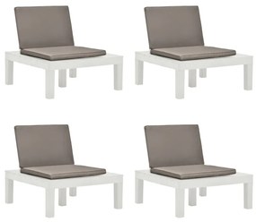 Καρέκλες Κήπου 4 τεμ. Λευκές Πλαστικές με Μαξιλάρια - Λευκό