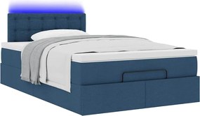 vidaXL Οθωμανικό κρεβάτι με στρώμα &amp; LEDs Μπλε 120x200 cm Ύφασμα