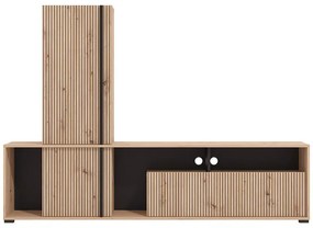 Κέντρο Ψυχαγωγίας - Σύνθεση Chania Artisan Oak - Artisan Oak με Μαύρες Γραμμές - Μαύρο 196x33x140 εκ.