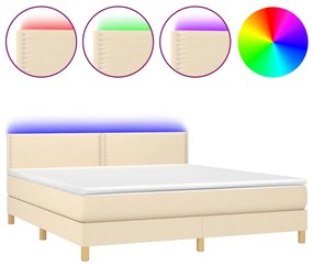 vidaXL Κρεβάτι Boxspring με Στρώμα &amp; LED Κρεμ 180x200 εκ. Υφασμάτινο