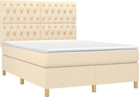vidaXL Κρεβάτι Boxspring με Στρώμα Κρεμ 140x200 εκ. Υφασμάτινο