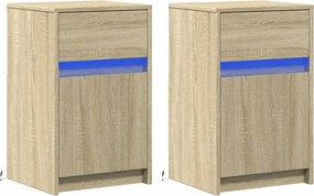 vidaXL Κομοδίνα με Φώτα LED 2 τεμ. Sonoma Δρυς από Επεξεργασμένο Ξύλο