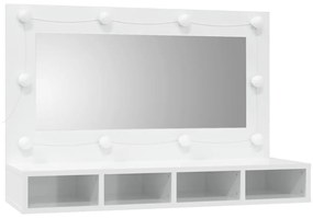 vidaXL Έπιπλο Καθρέπτη με LED Γυαλιστερό Λευκό 90 x 31,5 x 62 εκ.