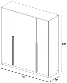 Τετράφυλλη Ντουλάπα Ρούχων LUMEA Λευκό 180x55x200