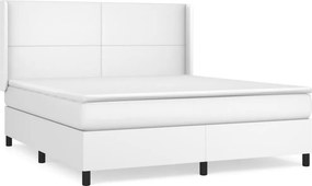 vidaXL Κρεβάτι Boxspring με Στρώμα Λευκό 180x200 εκ. Συνθετικό Δέρμα