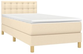 vidaXL Κρεβάτι Boxspring με Στρώμα &amp; LED Κρεμ 90x200 εκ. Υφασμάτινο