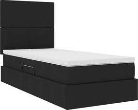vidaXL LED Κρεβάτι αποθήκευσης με στρώμα Μαύρο 90 x 190 cm Ύφασμα