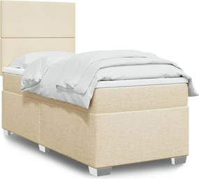 vidaXL Κρεβάτι Boxspring με Στρώμα Κρεμ 90x200 εκ.Υφασμάτινο
