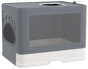 PawHut Γάτα τουαλέτας, γατο-τουαλέτα με κάλυμμα, 2 έξοδοι, 48,5 x 38 x 36,5 cm, Γκρι + Λευκό