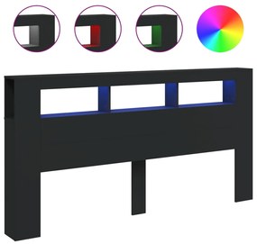 vidaXL Κεφαλάρι Κρεβατιού με LED Μαύρο 200x18,5x103,5 εκ Επεξεργ. Ξύλο