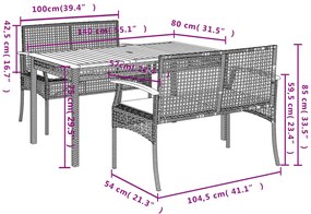 vidaXL Σετ Τραπεζαρίας Κήπου 3 τεμ. Μαύρο Συνθετικό Ρατάν με Μαξιλάρια