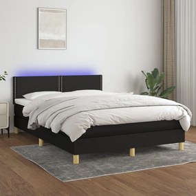 VidaXL Κρεβάτι Boxspring με Στρώμα & LED Μαύρο 140x190 εκ. Υφασμάτινο