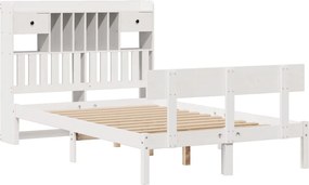 vidaXL Κρεβάτι Βιβλιοθήκη Χωρίς Στρώμα Λευκό 135x190 εκ Μασίφ Πεύκο