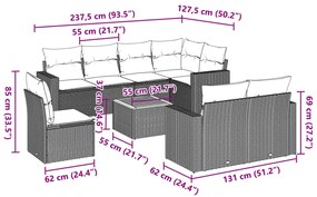 vidaXL Σαλόνι Κήπου Σετ 9 Τεμαχίων Γκρι Συνθετικό Ρατάν με Μαξιλάρια