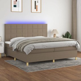 Κρεβάτι Boxspring με Στρώμα &amp; LED Taupe 200x200 εκ. Υφασμάτινο