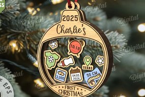 Intra απο ξύλο plywood 3mm-4mm πάχος Πρώτο χριστουγεννιάτικο στολίδι μωρού με λέιζερ Δίασταση 8x8 cm INTRAFABR-110676063