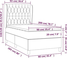 vidaXL Κρεβάτι Boxspring με Στρώμα Σκούρο Καφέ 90x200 εκ. Υφασμάτινο