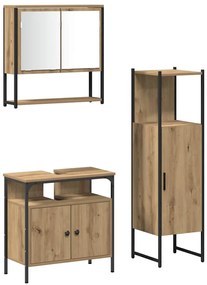 vidaXL Σετ Επίπλων Μπάνιου με πόρτα 3 pcs Καφέ 33 x 33 x 120.5 εκ.