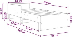 vidaXL Κρεβάτι με Κεφαλάρι Artisan Δρυς 80 x 200 cm Επεξεργασμένο Ξύλο